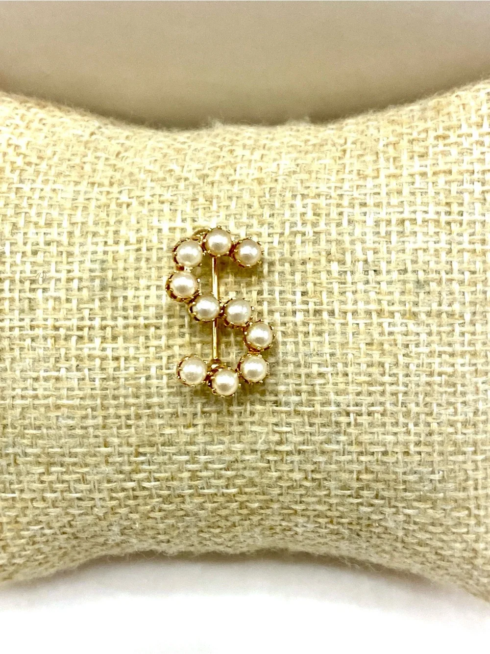 Vintage Pearl-Embellished Gold Letter S Brooch